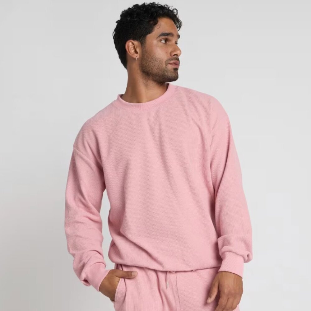 Comfrt Unisex Baby Pink Oversized Crewneck Waffle Long Sleeve Top Size XS